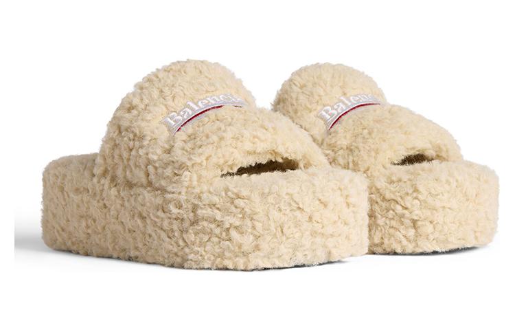 (WMNS) Balenciaga Platform Furry Slides 'Beige' 762826W2DO19796