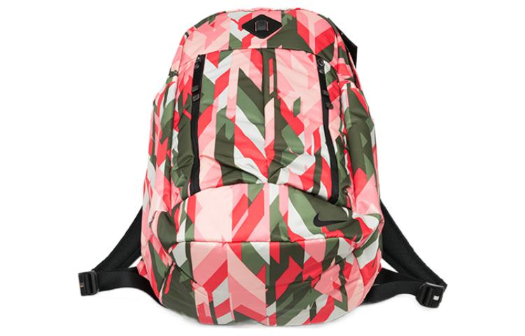 Nike Splicing Colorblock Sports Outdoor Schoolbag Backpack Pink / Military Green / Red BA5242-808