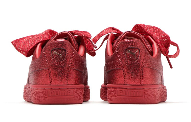 (GS) PUMA Basket Heart Silver Low Sneakers Red 367630-01