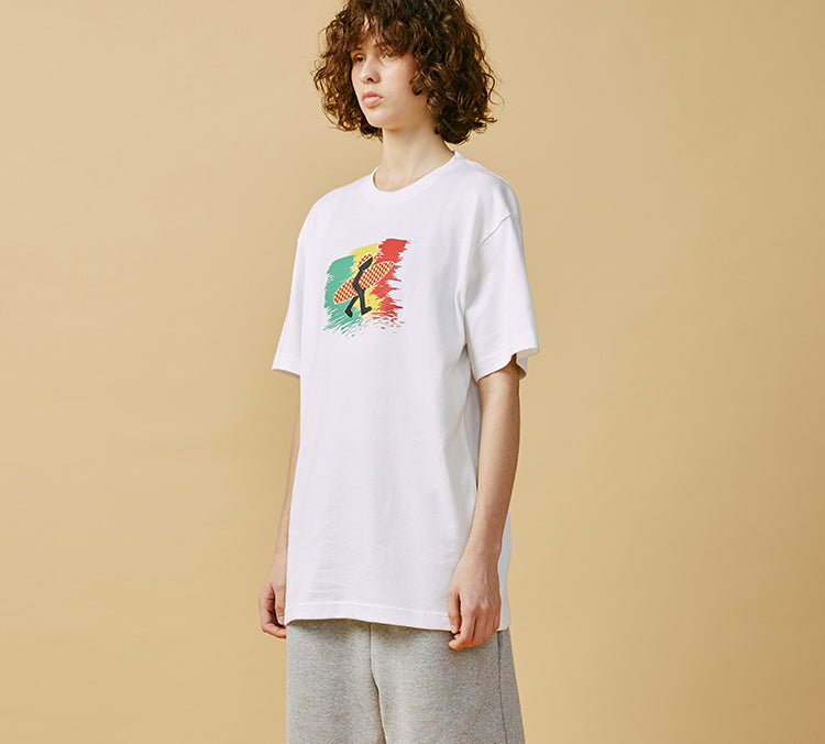 PJs Vigor Reggae Surf Pattern Printing Cotton Short Sleeve Unisex White 20SSTS1029-P