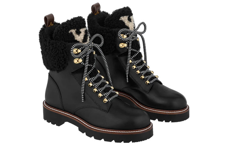 (WMNS) LOUIS VUITTON Territory Shearling Flat Ranger Boots 'Black' 1A95IY