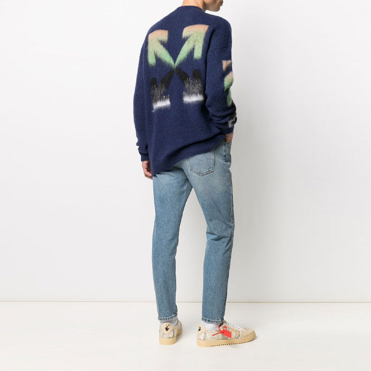 Men's Off-White SS21 Stripe Pattern Intarsia Knit Blue OMHA036R21KNI0014984