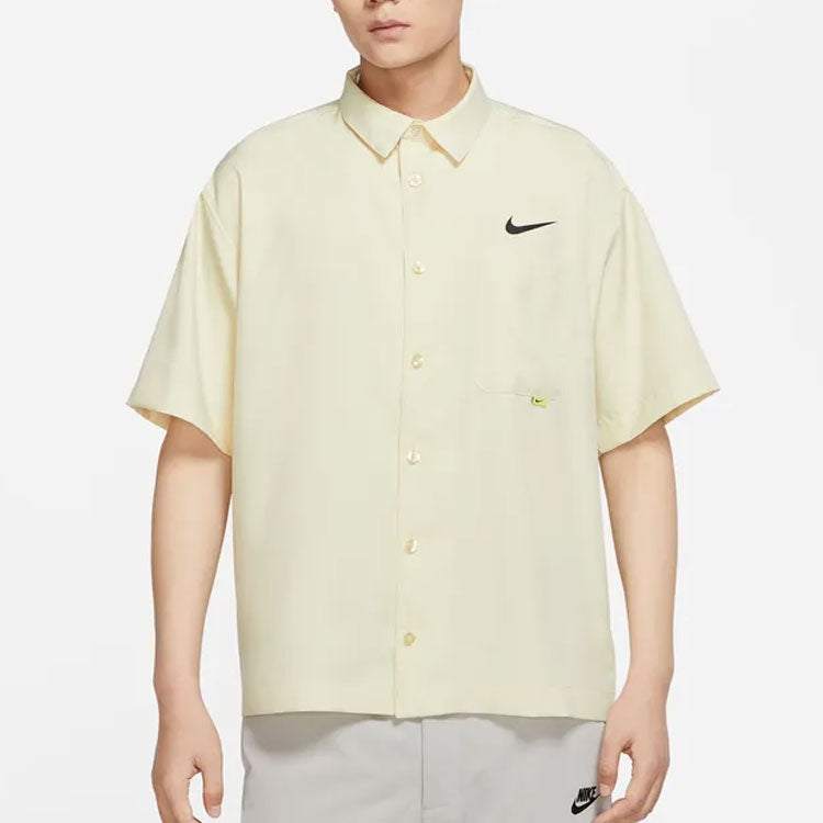 Men's Nike Sportswear Logo Single Breasted Solid Color Short Sleeve Lime Shirt DX6308-244