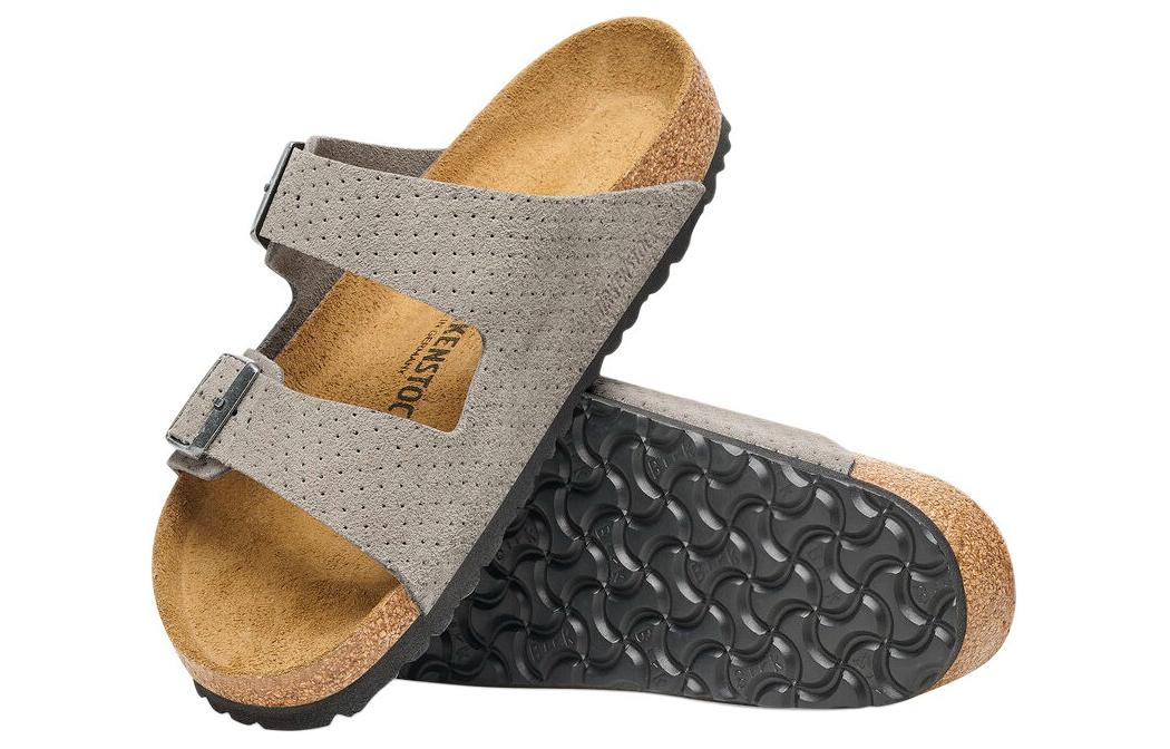 Birkenstock Arizona Suede Embossed Dotted Sandals 'Stone Coin' 1026988