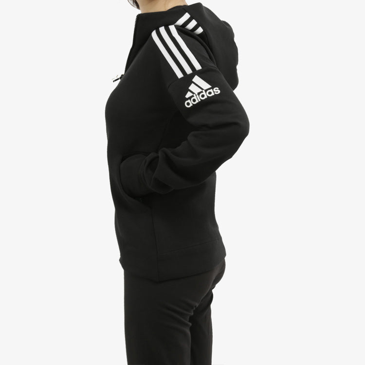 (WMNS) adidas Three Stripes Printing Hooded Jacket Black FL1959