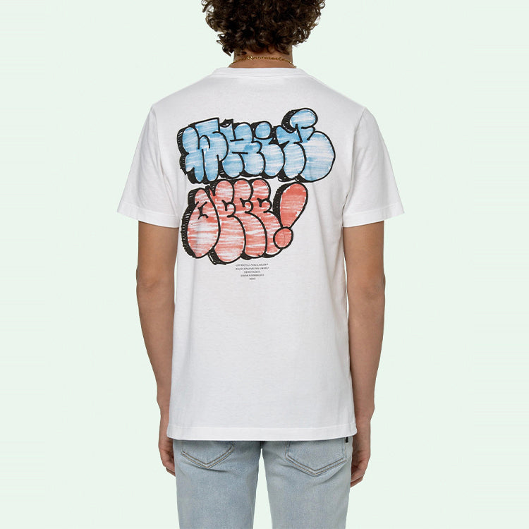 Off-White SS21 Graffiti Printing Short Sleeve White OMAA027R21JER0080141