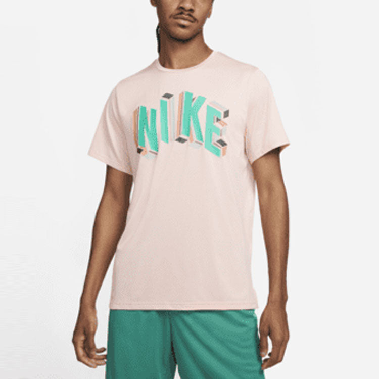Men's Nike Pro Dri-FIT Hyper Dry Logo Printing Solid Color Training Short Sleeve Pink T-Shirt DM6667-697