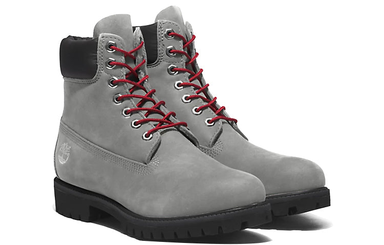 Timberland Premium 6 Inch Boots 'Grey Nubuck with Red' A5S6ZD52