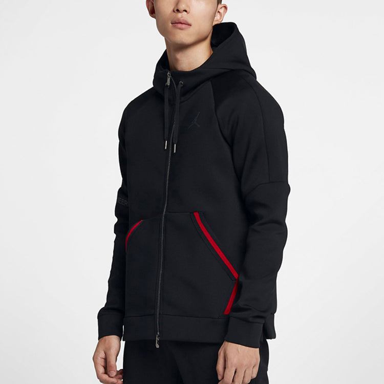 Air Jordan logo Splicing Zipper Sports Hooded Jacket Men's Black CK1343-010