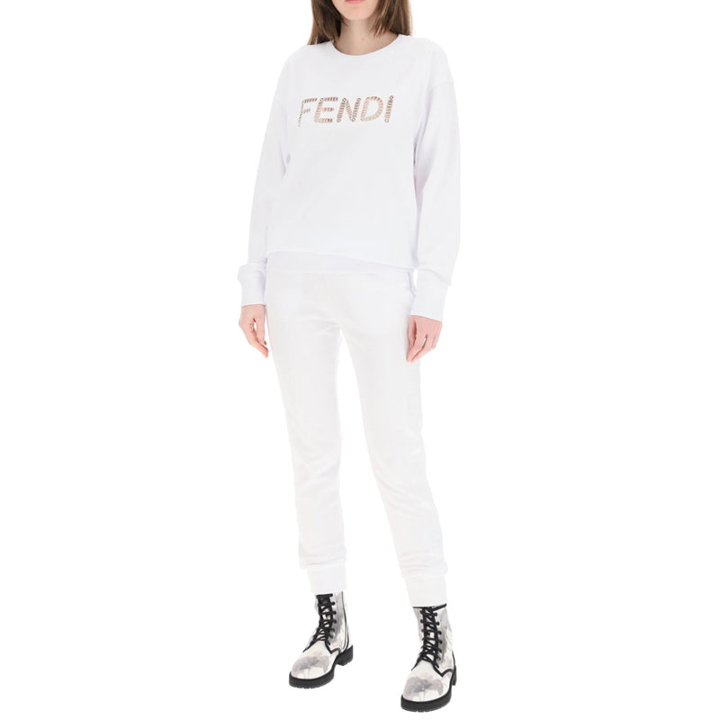 (WMNS) FENDI Alphabet Logo Round Neck Long Sleeves Hoodie White FS7248AFLCF0ZNM