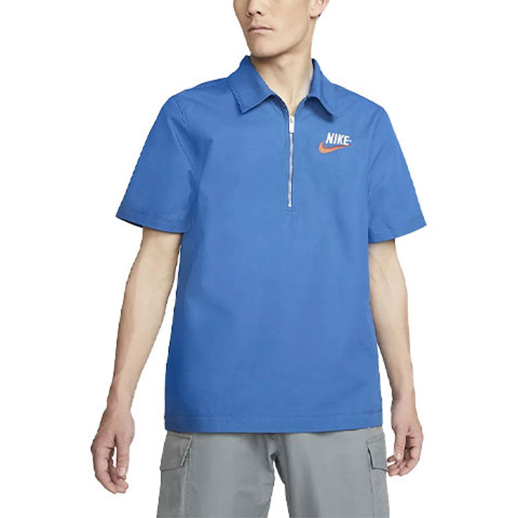 Nike Half Zipper Solid Color Short Sleeve Polo Shirt Blue DM5284-407