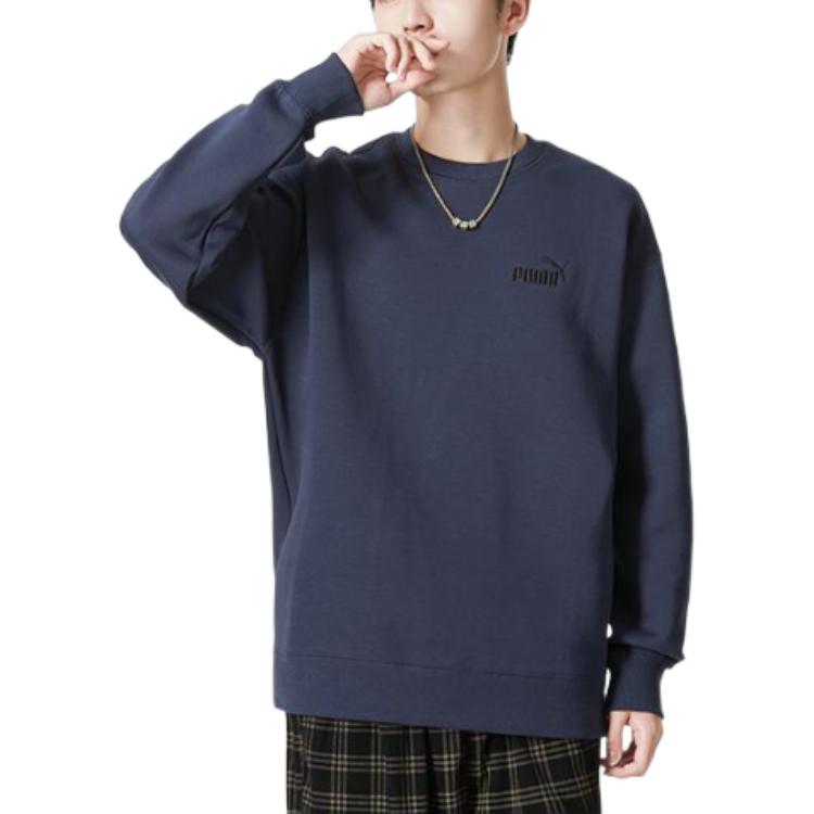 PUMA Small Logo Relaxed Crew Logo Sweater 'Navy' 673605-43