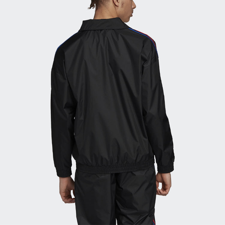 adidas originals Contrasting Colors Logo Printing Side Stripe Sports Jacket Black GE0841
