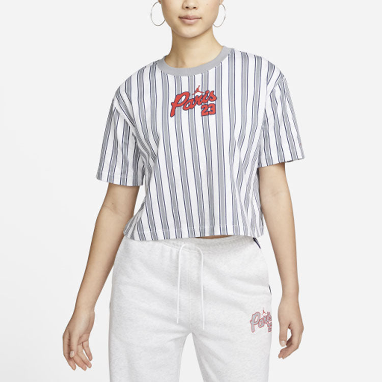 (WMNS) Jordan Paris Saint-Germain Stripe Alphabet Printing Round Neck Short Sleeve White DM4999-100