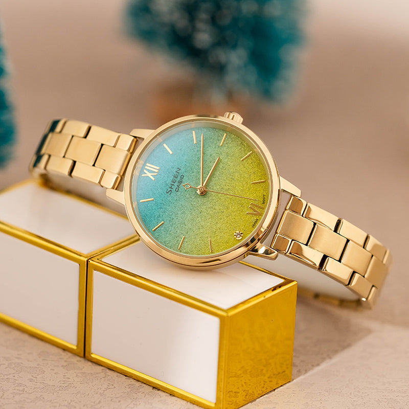 CASIO SHEEN Universe Starry Sky Subject Stylish Simplicity Thin And Light Watch Gradient Gold Analog SHE-4548G-2AUPR