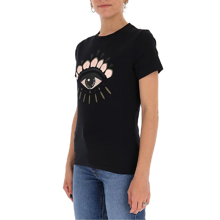 KENZO Eye Pattern Alphabet Printing Short Sleeve Black FA62TS8454YD-99