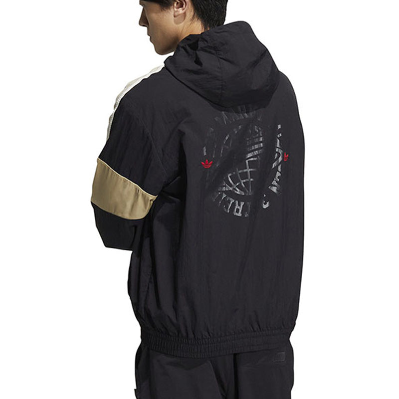 Men's adidas originals Colorblock Logo Athleisure Casual Sports Hooded Jacket Autumn Black HS1991