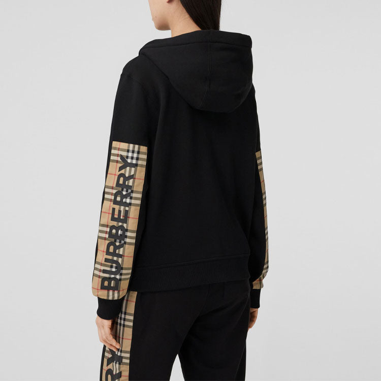 (WMNS) Burberry Zipper Classic Plaid hooded Long Sleeves Hoodie Black 8024543