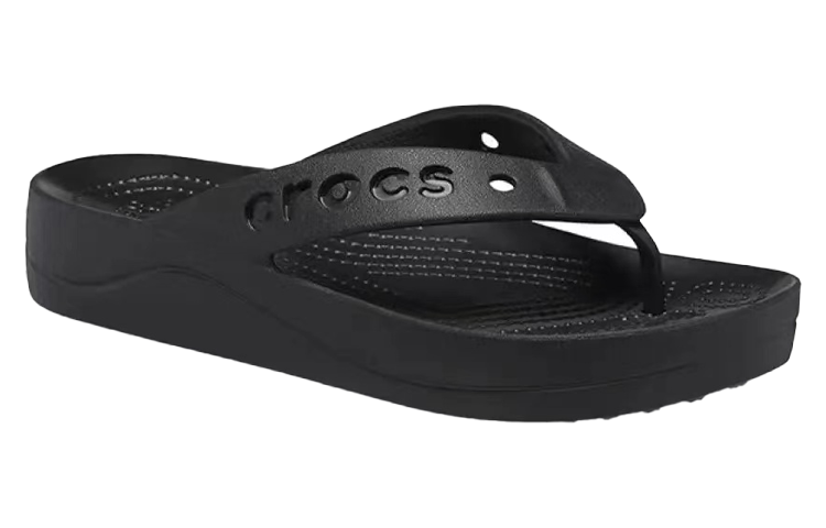 (WMNS) Crocs Baya Platform Cut Out Detail Flip Flops 'Black' 208395-001