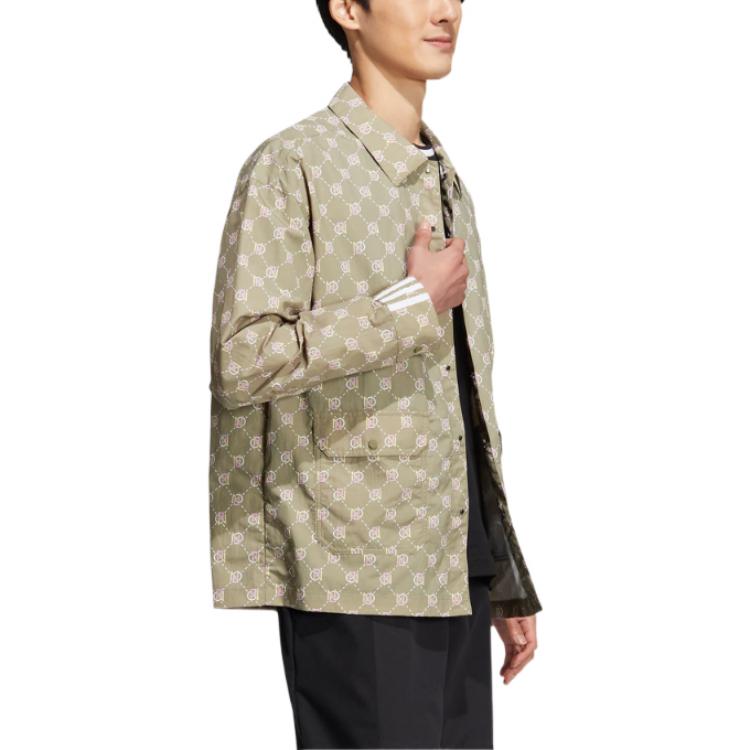 Men's adidas neo Full Print Lapel Jacket Autumn Brown HM2039
