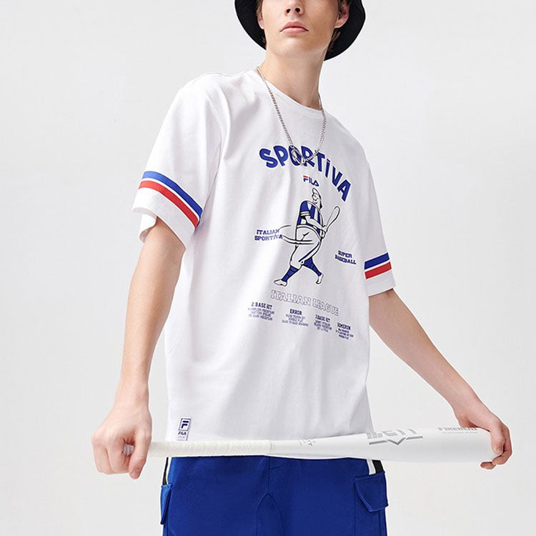 Men's FILA FUSION Alphabet Printing Round Neck Short Sleeve White T-Shirt T11M122110F-WT