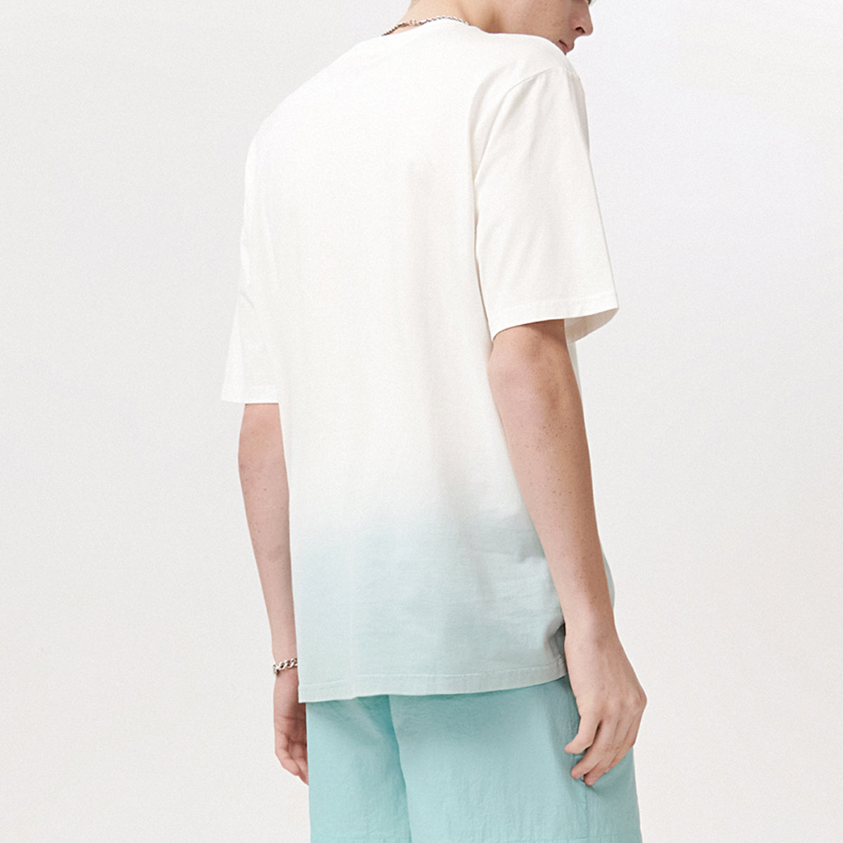 FILA FUSION Gradient Printing Alphabet Loose Knit Short Sleeve Blue T11M121113F-WT