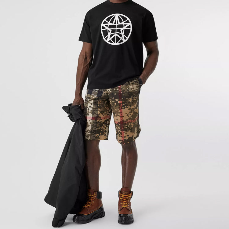 Men's Burberry Pattern Printing Cotton Round Neck Short Sleeve Black 80309161