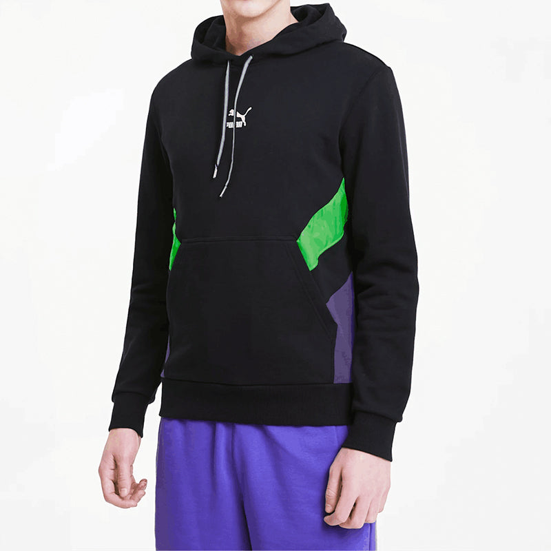 PUMA logo Printed Pullover Hooded Fleece Men Black 599279-51