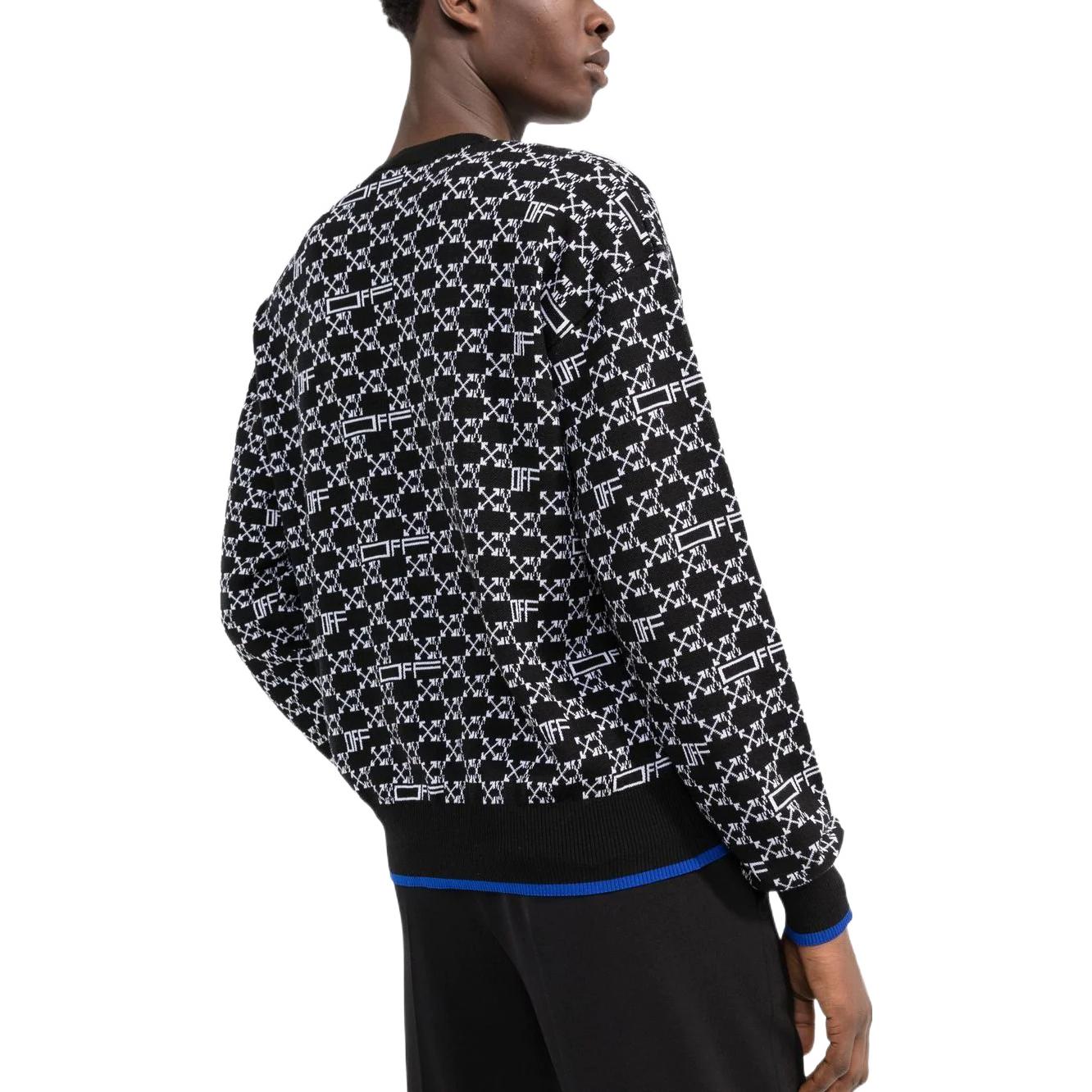 Men's Off-White SS22 Logo Intarsia Knit Round Neck Long Sleeves Wool Sweater Black OMHE118S22KNI0011001
