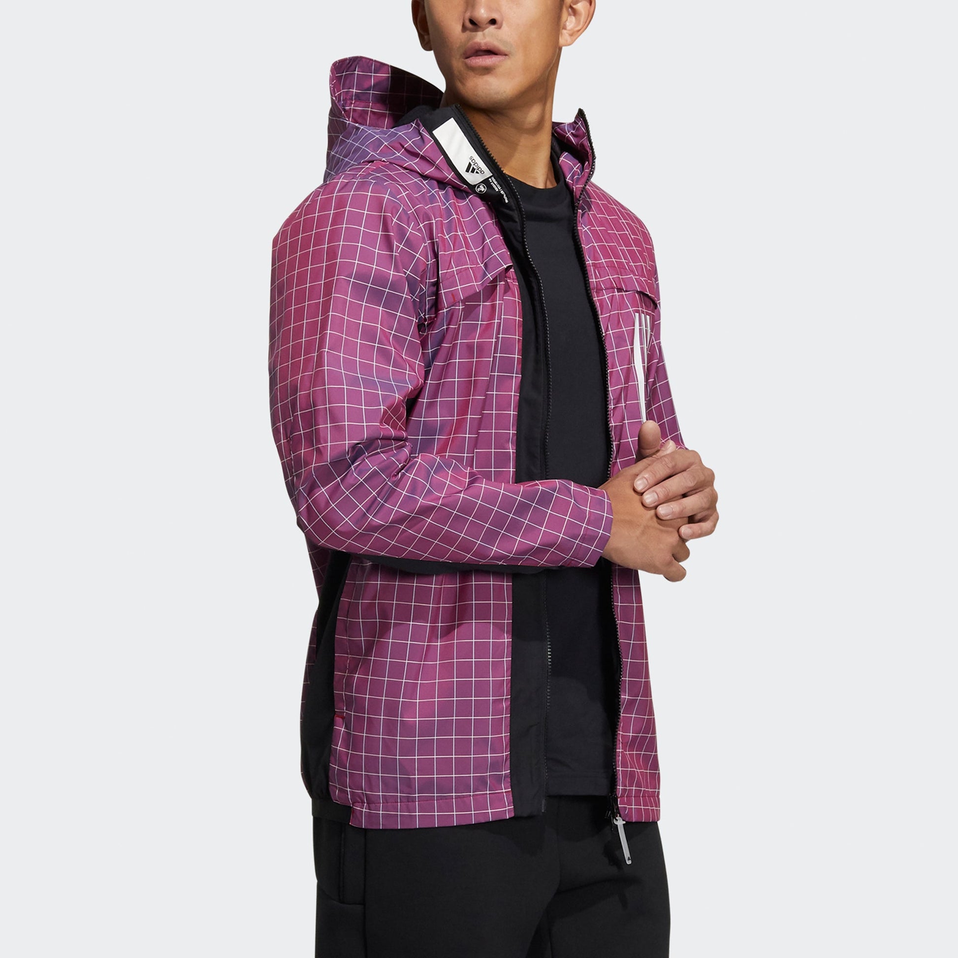 adidas WND Sports Plaid Windproof Hooded Jacket Purple GH8162