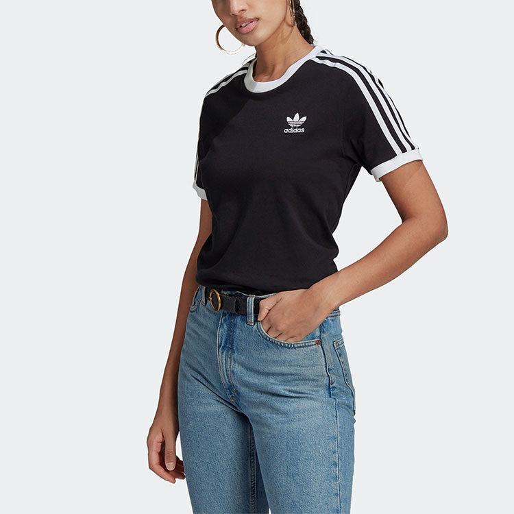 (WMNS) adidas originals 3 Stripes Tee Sports Training Stripe Round Neck Short Sleeve Black T-Shirt GN2900