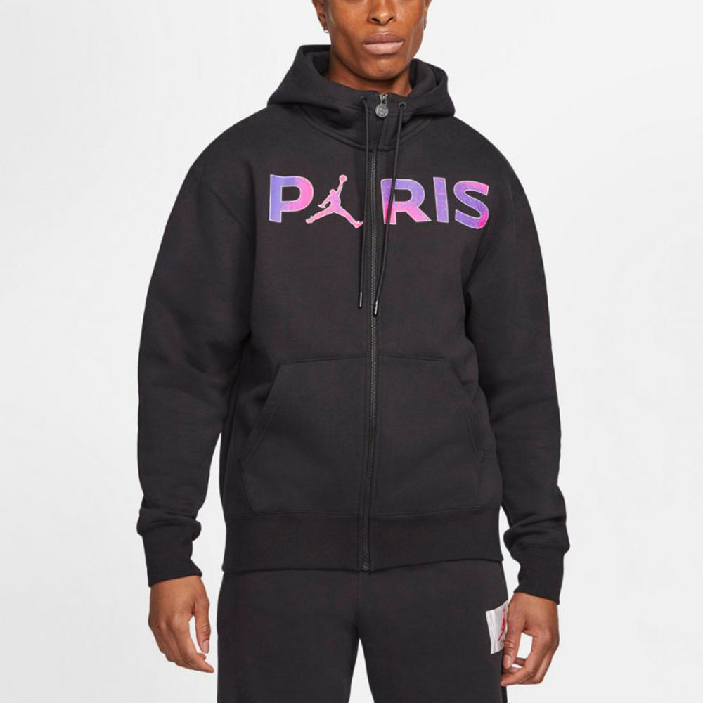 Air Jordan Paris Saint-Germain Logo Printing Fleece hooded track Jacket Black CK9641-010