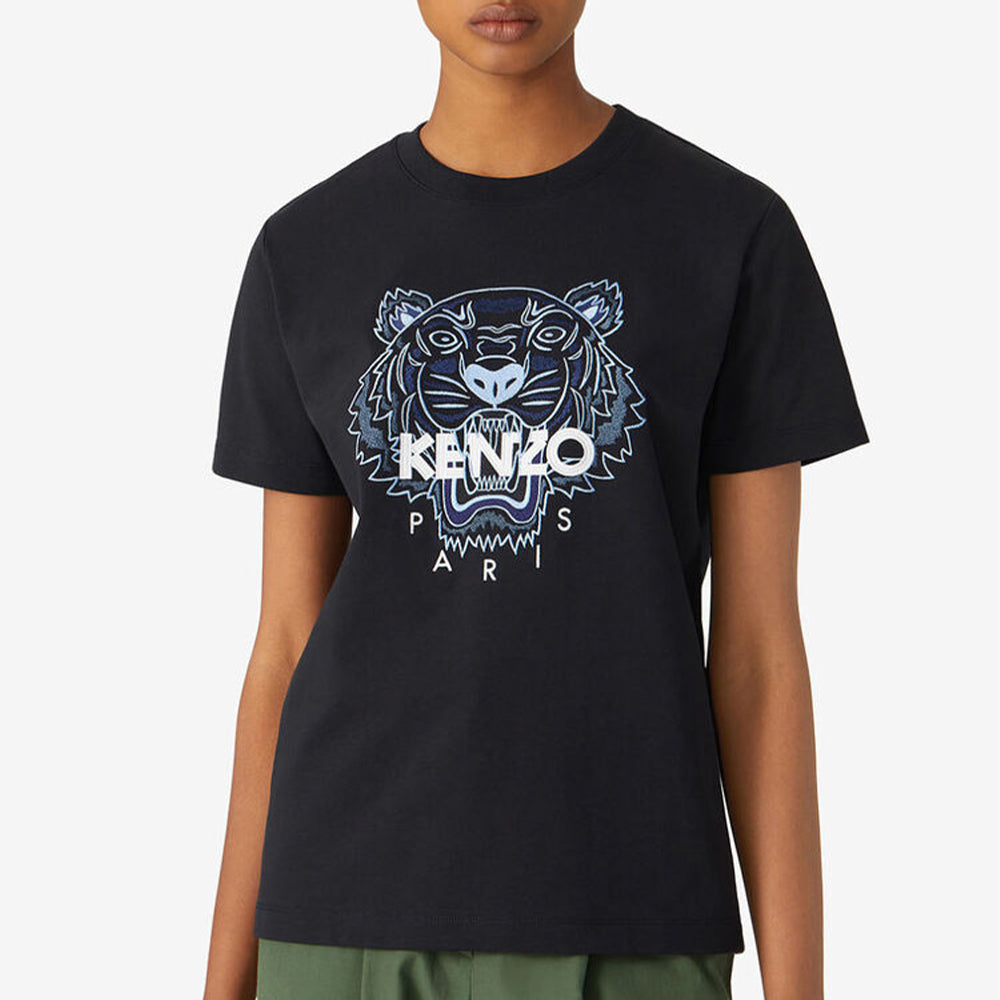 KENZO SS21 Tiger Head Printing Pattern Round Neck Short Sleeve Black FB52TS9124YE-99