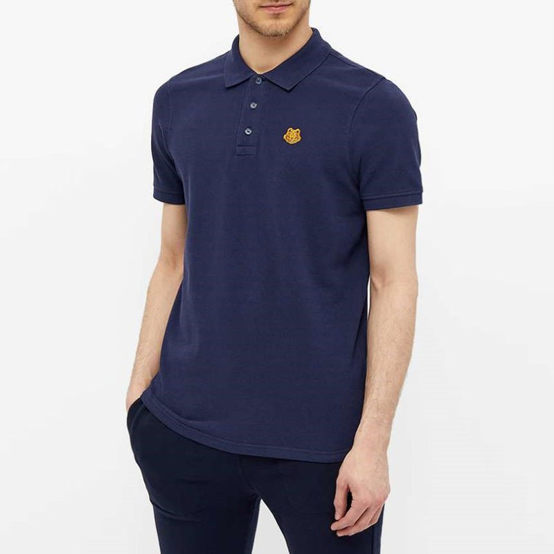 Men's KENZO Small Tiger Head Short Sleeve Polo Shirt Navy Blue FA65PO0014PU-76B