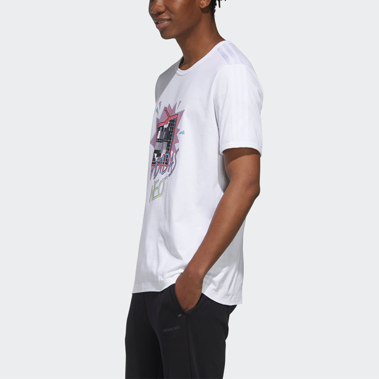 adidas neo Funny Printing Sports Round Neck Short Sleeve White GM2343