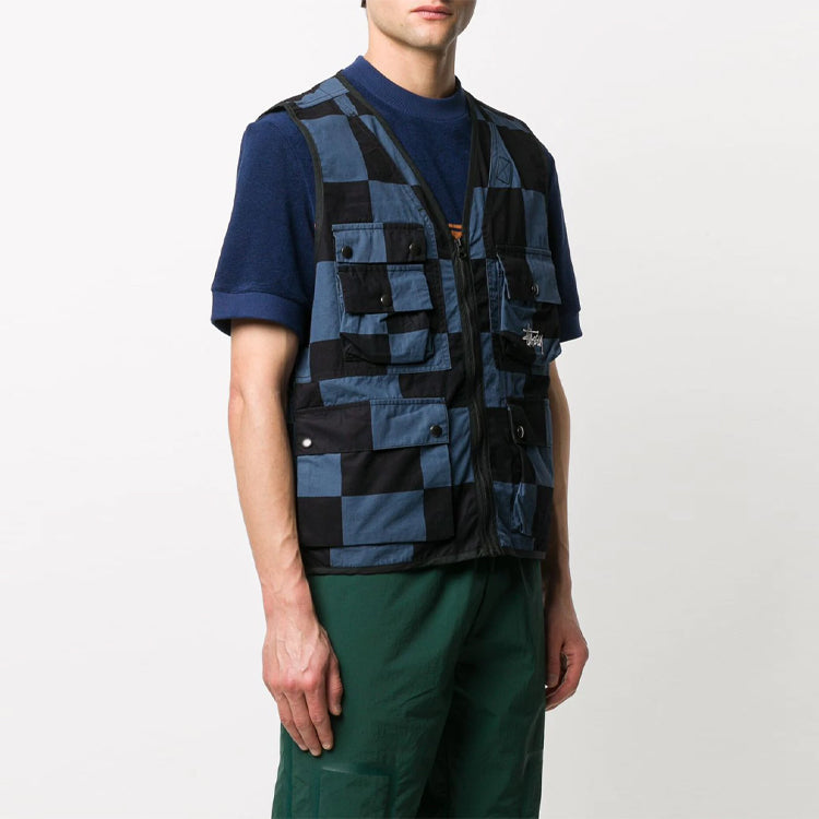 Men's Stussy Utility Vest Plaid Casual Cargo Sleeveless 115504