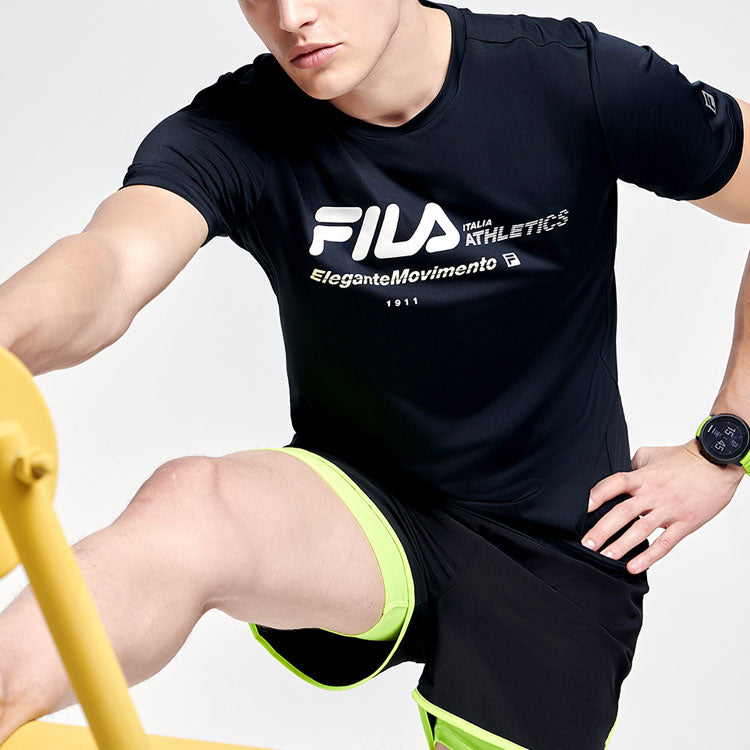 FILA Logo Printing Elastic Sports Short Sleeve Black A11M122102F-BK
