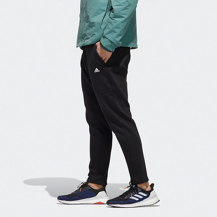 adidas Solid Color Casual Running Sports Fleece Lined Long Pants Black GM4461