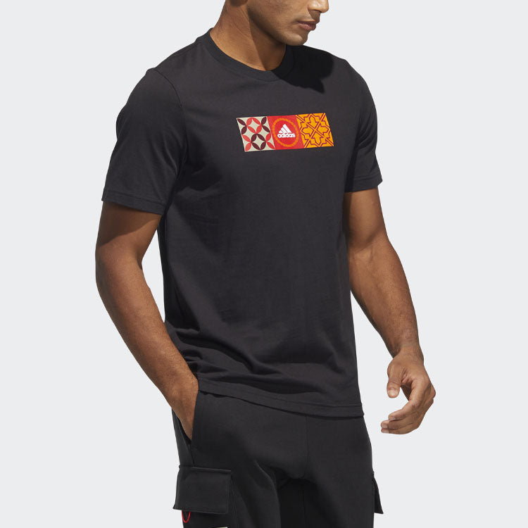 adidas CNY GFX TEE limited Pattern Printing Round Neck Sports Short Sleeve Black HI3290