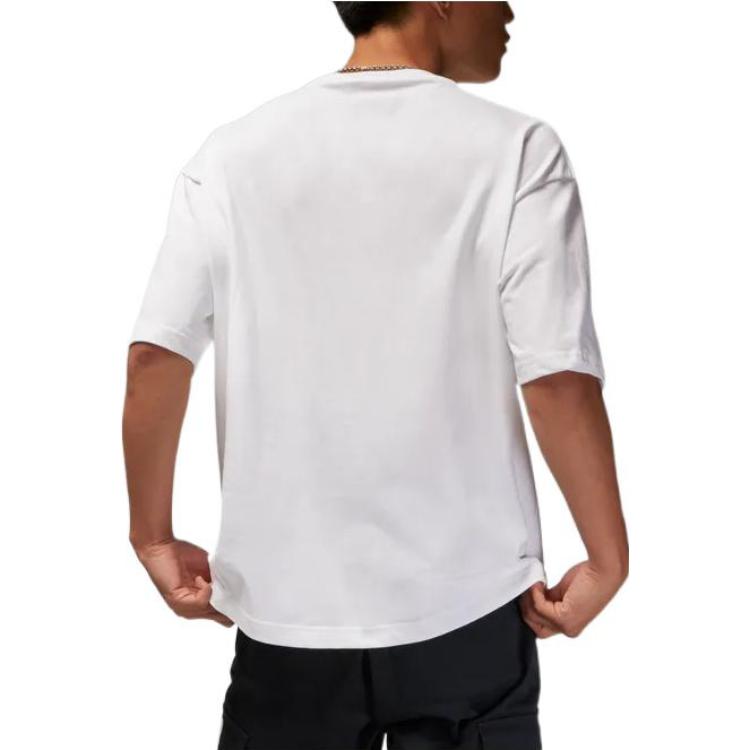 Men's Air Jordan Flight Essentials Solid Color Logo Label Loose Pullover Round Neck Half Sleeve White T-Shirt DZ7314-100