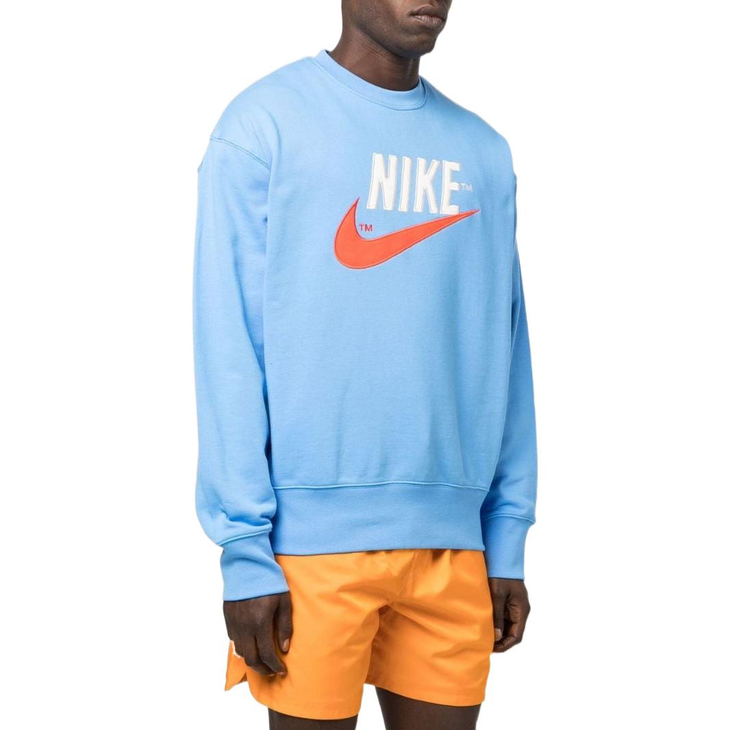 Men's Nike Swoosh Brand Large Logo Pattern Printing Round Neck Long Sleeves Sky Blue DO8891-412