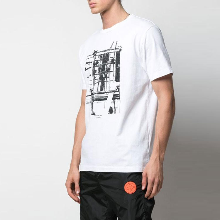 Off-White SS22 Arrow Pattern Printing Round Neck Short Sleeve White OMAA027F191850070110