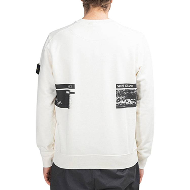 Men's STONE ISLAND Printing Round Neck Pullover White 721563094-V0093