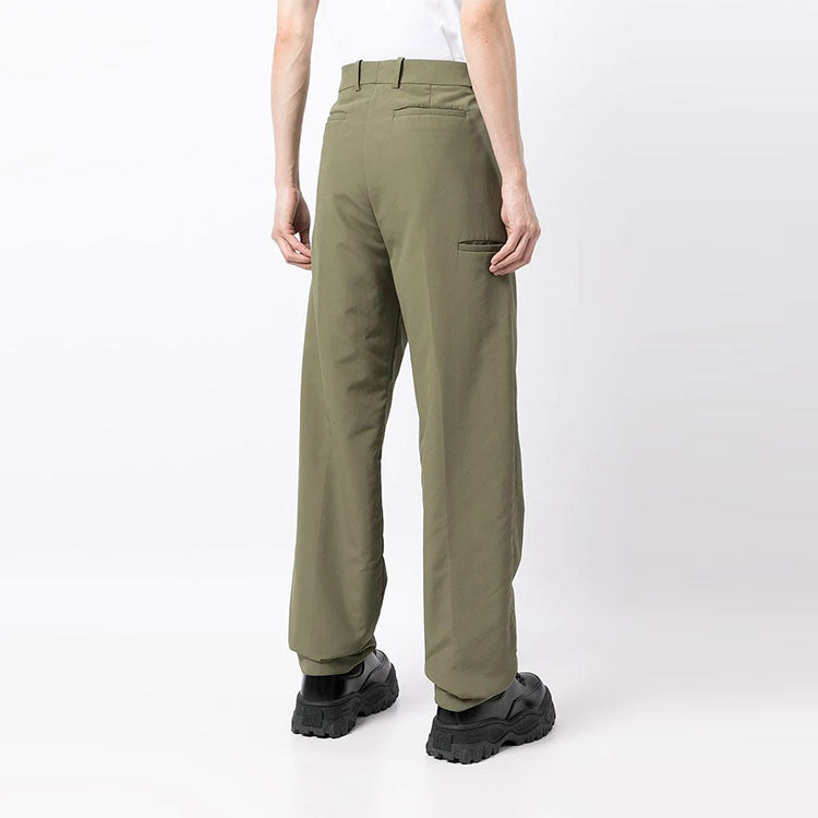 Men's Off-White Solid Color Straight Casual Pants/Trousers Loose Fit Green OMCA194F21FAB0015500