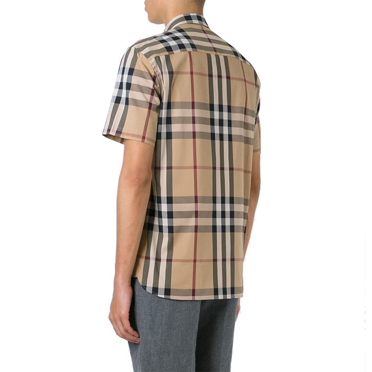 Men's Burberry SS21 Plaid Button Short Sleeve Shirt Khaki 45575971