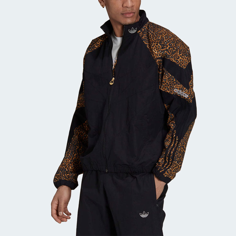 adidas originals Animal Leopard print Splicing Sports Jacket Black H06733