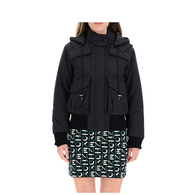 KENZO Solid Color Multiple Pockets Hooded Jacket Black FA62OU068562-99