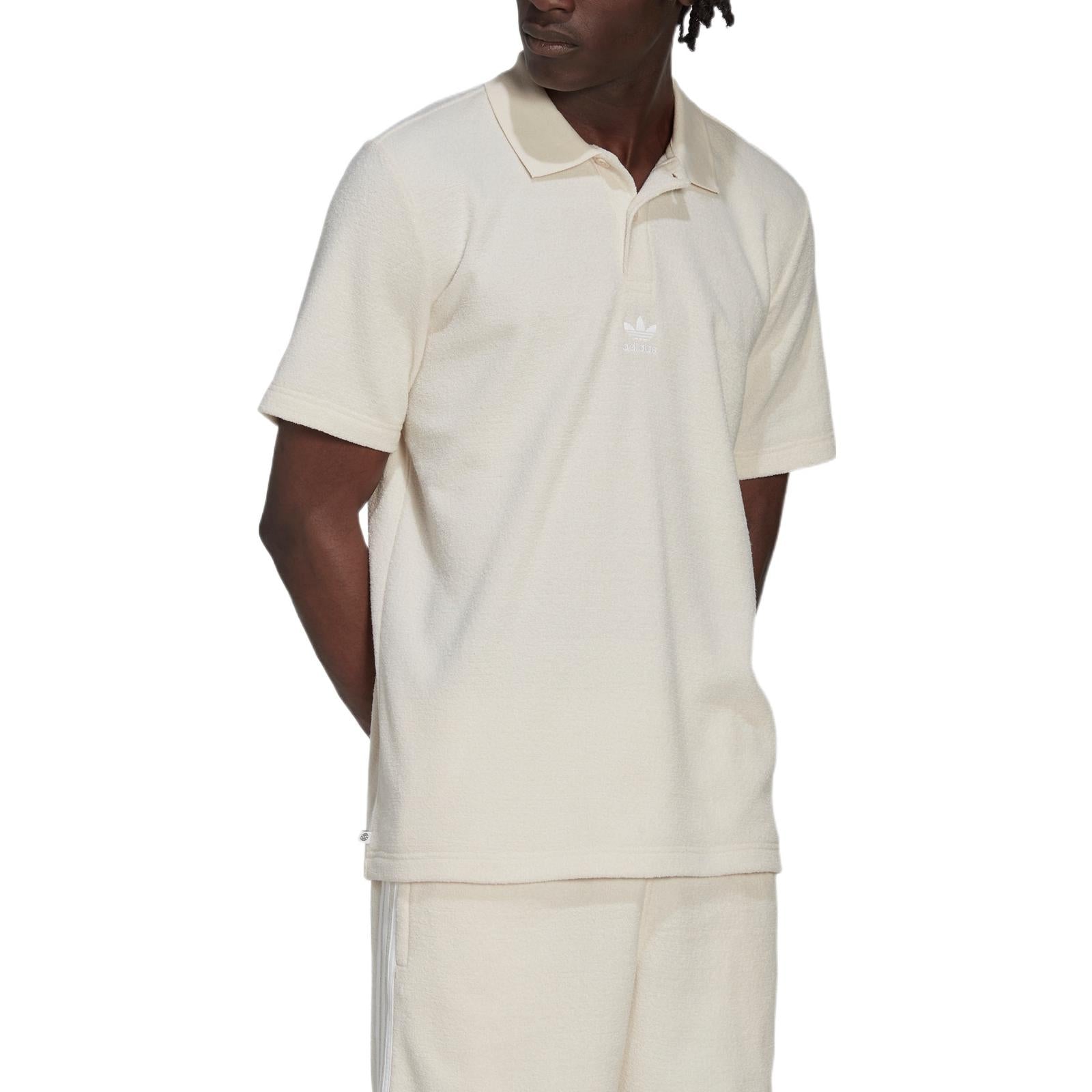 Men's adidas originals Printing Brand Logo Solid Color Short Sleeve White Polo Shirt IB7723