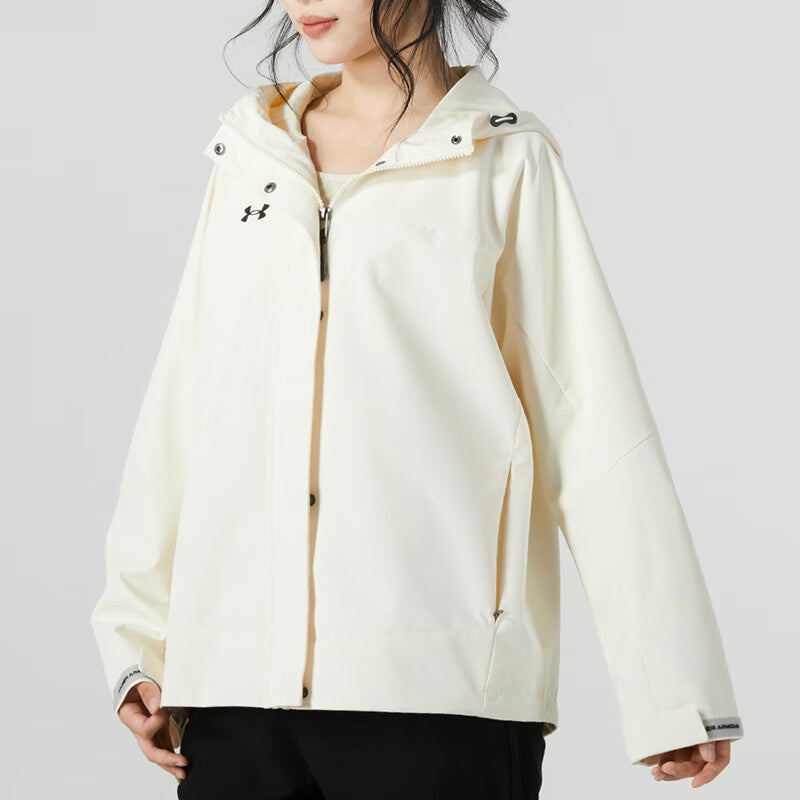 (WMNS) Under Armour Solid Color Outdoor Training Fitness Woven Jacket 'White Black' 23600402-101