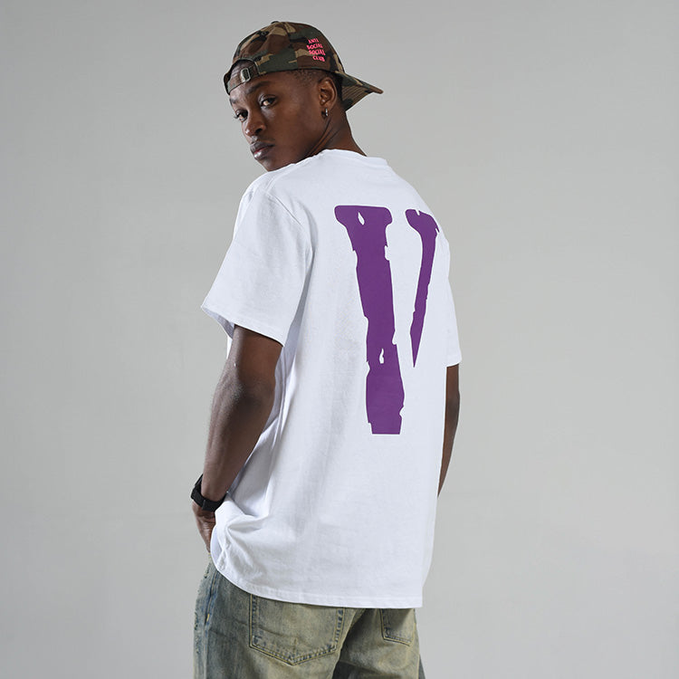VLONE White Purple Printing Large Logo Short Sleeve Couple Style White VLTE19002